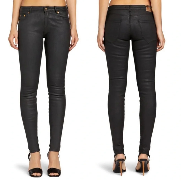 ✨NWT Roberto Cavalli Black Blue Mid Rise Coated Skinny Jeans Women's Size 6 - Picture 12 of 12